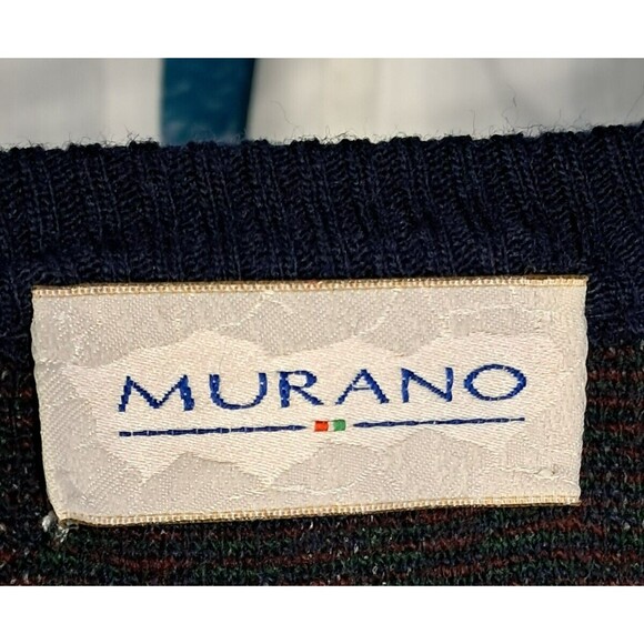 Vintage Wool Mix Murano Grandpa Sweater Mens Large Navy Blue Green Maroon V Neck - Picture 8 of 12
